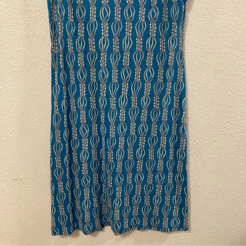 Free People  Midi Dress Blue Patterned Sleeveless Rayon Collared Size M - Picture 5 of 11